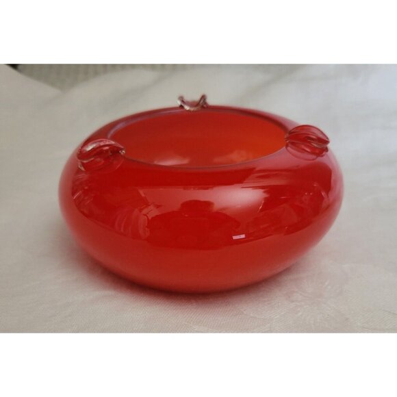 Vintage Blown Glass Ashtray Red Clear Round Art Deco MCM GORGEOUS 3 slots EUC - Picture 2 of 7